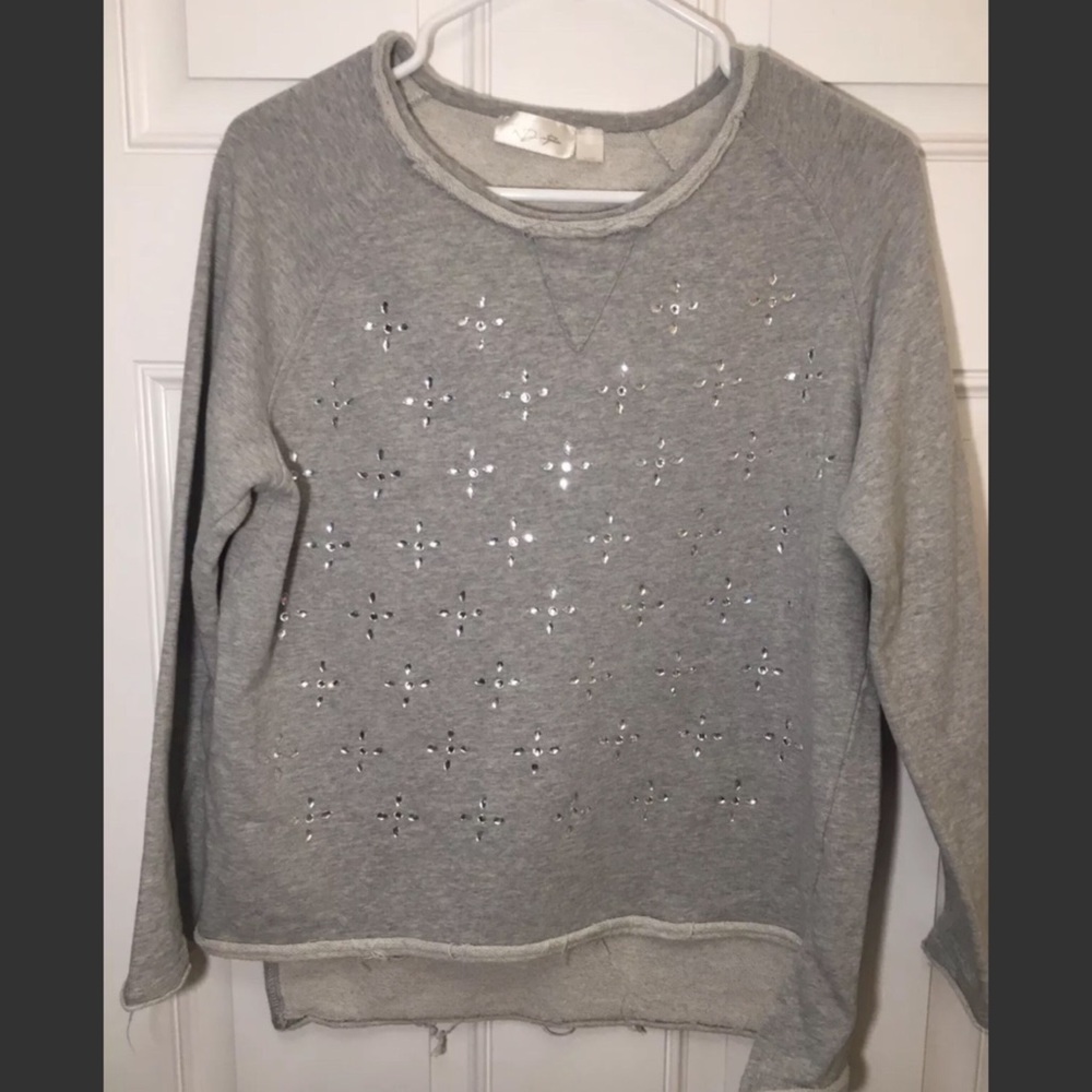 RD Style Gray Distressed Embellished Sweater SZ S